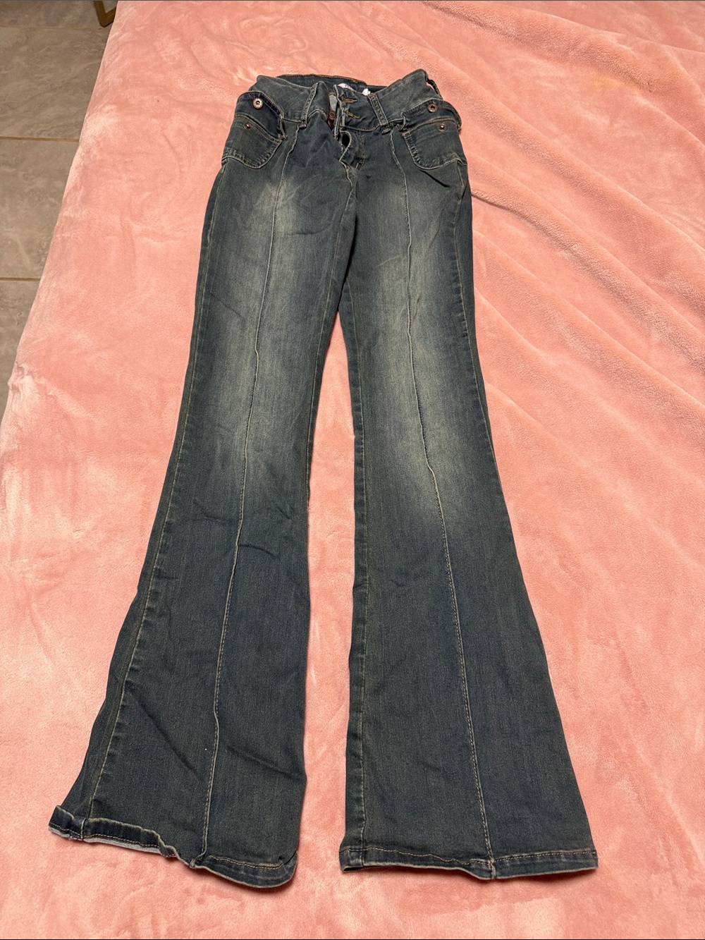 Women's Dark Indigo Flare Jeans - Lace-Up Front